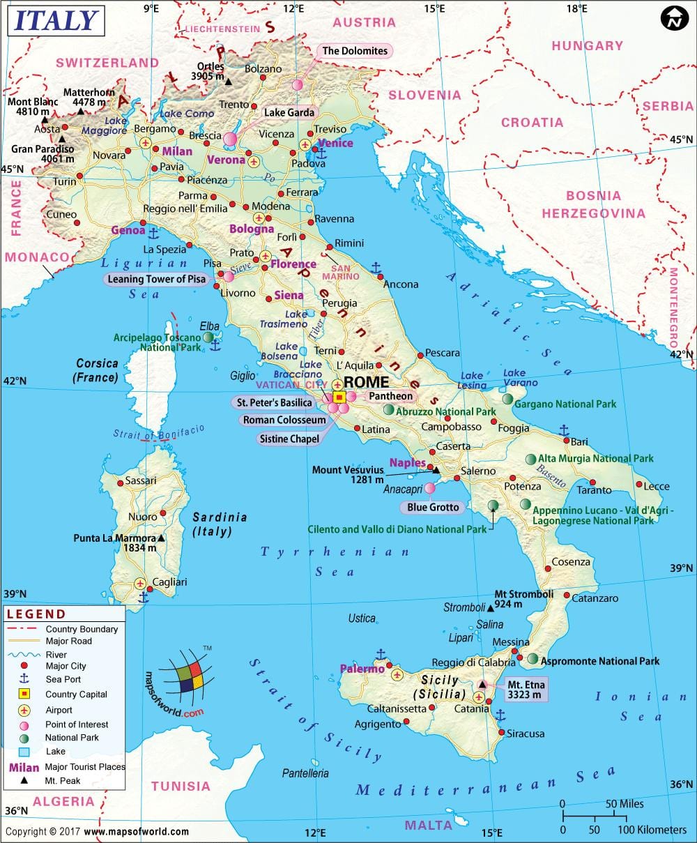 Harta e napolit itali zonës përreth