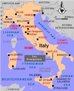 napoli në itali hartë