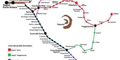 Harta e circumvesuviana e itinerarit të trenit